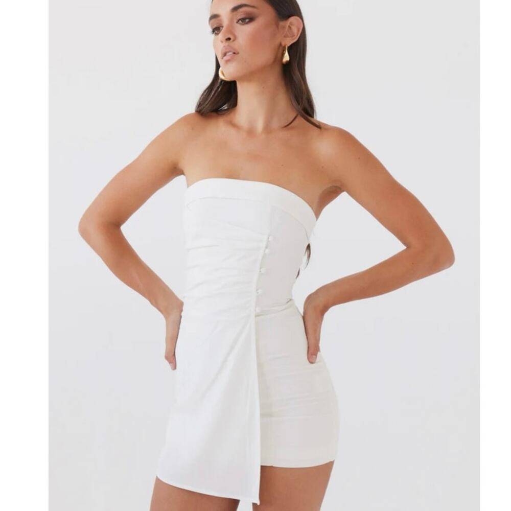 NEW Peppermayo US 6 Lavinia Linen Tube Mini Dress White